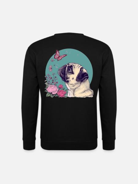 Mops und Schmetterling - Unisex Pullover - Schwarz