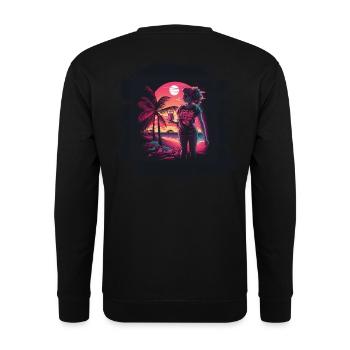 synthwave girl standing on miami beach - Unisex Pullover - Schwarz - Hinten - Alina (178cm)