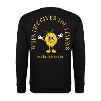 Mache Lemonade aus jeder Situation - Unisex Pullover - Schwarz - Hinten - Alina (178cm)