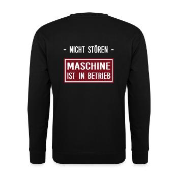 MASCHINE IST IN BETRIEB - Handwerker, Fitness Gym - Unisex Pullover - Schwarz - Hinten - Michal (187cm)