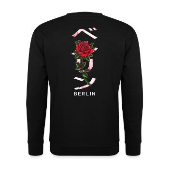 Berlin in Japanese with roses and cherry blossoms - Unisex Sweatshirt - black - Back - Michal (187cm)