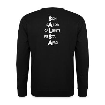 SALSA: Son, Sabor, Caliente, Fiesta, Afro - Unisex Pullover - Schwarz - Hinten - Michal (187cm)