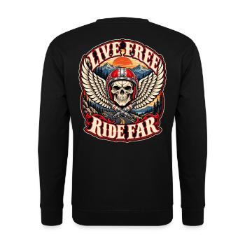 Biker leben frei mit Far Skull Wings im Freien - Unisex Pullover - Schwarz - Hinten - Michal (187cm)