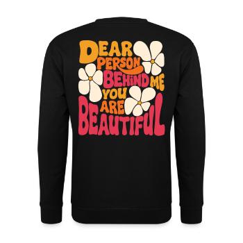 Liebe Person hinter mir. Du bist schön (pink 2) - Unisex Pullover - Schwarz - Hinten - Alina (178cm)