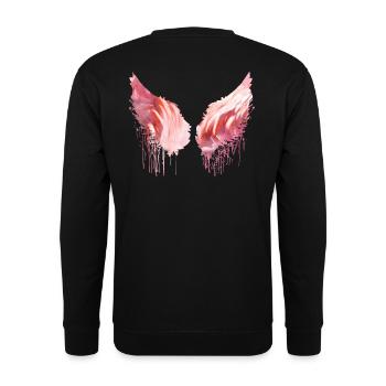 angelwings,flügel,aquarell,Flamingo,engelsflügel - Unisex Pullover - Schwarz - Hinten - Alina (178cm)