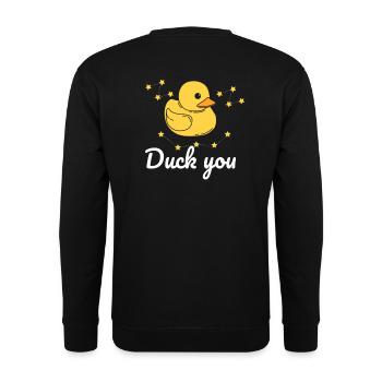 Ente Spruch Geschenk - Unisex Pullover - Schwarz - Hinten - Michal (187cm)