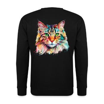 Bunte psychedelische Maine Coon Katze - Unisex Pullover - Schwarz - Hinten - Michal (187cm)