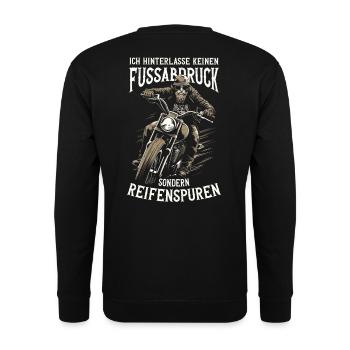 Ich hinterlasse Reifenspuren – Biker Spruch - Unisex Pullover - Schwarz - Hinten - Alina (178cm)