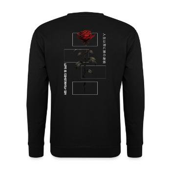 Life Is Constantly Sin Rose Japanische Schrift - Unisex Pullover - Schwarz - Hinten - Alina (178cm)