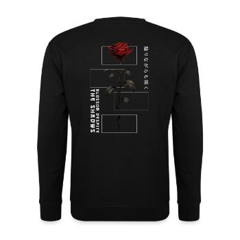 Blossom Despite The Shadow Rose Japanische Schrift - Unisex Pullover - Schwarz - Hinten - Alina (178cm)
