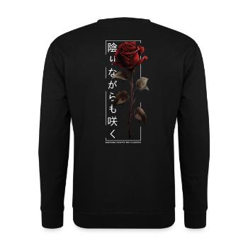 Blossom Despite The Shadow Rose Japanische Schrift - Unisex Pullover - Schwarz - Hinten - Alina (178cm)