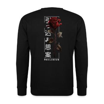 Reclusive Rose Japanische Schrift Edgy Aesthetic - Unisex Pullover - Schwarz - Hinten - Alina (178cm)