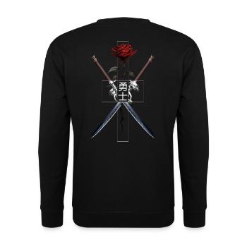 Schwerter Rose Brave Warrior Japanische Schrift - Unisex Pullover - Schwarz - Hinten - Alina (178cm)