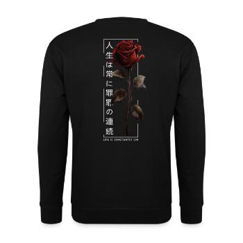 Life Is Constantly Sin Rose Japanische Schrift - Unisex Pullover - Schwarz - Hinten - Alina (178cm)