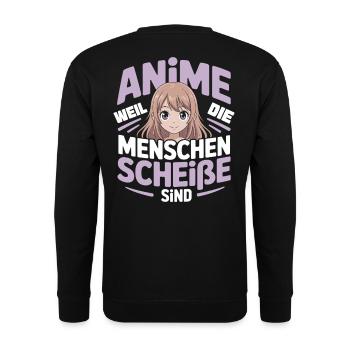 Anime girl with humorous saying - Unisex Sweatshirt - black - Back - Alina (178cm)