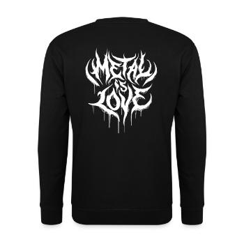 Le métal, c’est l’amour – Conception de lettrage en métal lourd - Sweat-shirt Unisexe - noir - Dos - Alina (178cm)