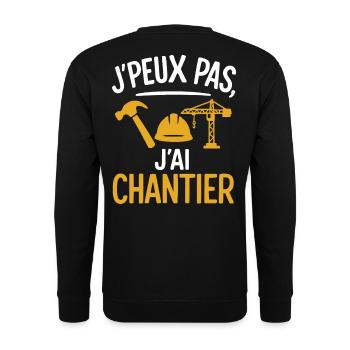 Ich kann nicht, ich habe eine Baustelle, Design, Humor, Arbeit - Unisex Pullover - Schwarz - Hinten - Alina (178cm)