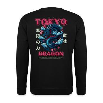 Japanese Dragon - Asian Tokyo Motif - Unisex Sweatshirt - black - Back - Alina (178cm)