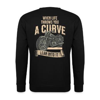 Curve Ahead Lean Into It Motorcycle - Unisex Sweatshirt - black - Back - Alina (178cm)