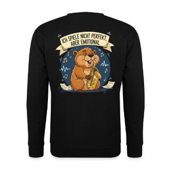 Emotionaler Biber Saxophonspieler - Unisex Pullover - Schwarz - Hinten - Alina (178cm)