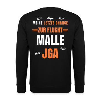 Bräutigam JGA Mallorca  Poltern Team Outfit - Unisex Pullover - Schwarz - Hinten - Michal (187cm)