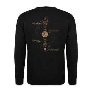 Human Design - Strategie & Autorität - Boho-Stil - Unisex Pullover - Schwarz - Hinten - Alina (178cm)