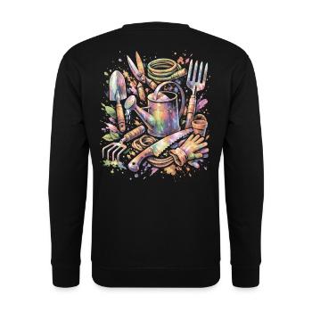 Outils Jardinage Aquarelle Multicolore Splash Art - Sweat-shirt Unisexe - noir - Dos - Alina (178cm)