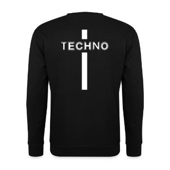 Techno Religion – Techno-Rave-Outfit - Unisex Pullover - Schwarz - Hinten - Alina (178cm)
