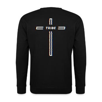 Tekno Tribe Cross – Teuf Free Party Rave - Unisex Pullover - Schwarz - Hinten - Michal (187cm)