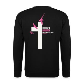FORGIVEN Kreuz Tauben Pink Weiß Vers - Unisex Pullover - Schwarz - Hinten - Michal (187cm)