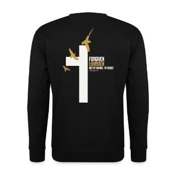 FORGIVEN Cross Doves Gold White Verse - Unisex Sweatshirt - black - Back - Michal (187cm)