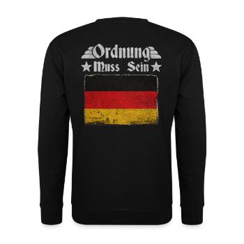 Ordnung muss sein – Deutschland Retro Flagge - Unisex Pullover - Schwarz - Hinten - Michal (187cm)