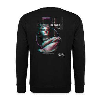 Flucht aus der Simulation Techno Psytrance Rave - Unisex Pullover - Schwarz - Hinten - Michal (187cm)