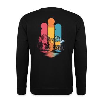 Retro-Berghütte und Waldlandschaft - Unisex Pullover - Schwarz - Hinten - Michal (187cm)