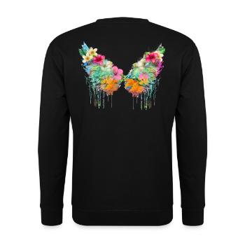 angelwings,flügel,bunt,engelsflügel,blumen - Unisex Pullover - Schwarz - Hinten - Alina (178cm)