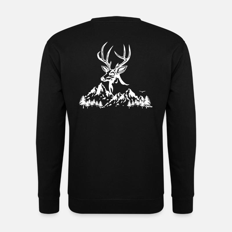 Hirsch mit Hirschgeweih Berge Natur Landschaft - Unisex Pullover - Schwarz