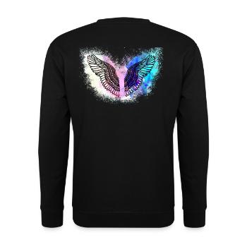 angelwings,flügel,aquarell,bunt,engelsflügel - Unisex Pullover - Schwarz - Hinten - Alina (178cm)