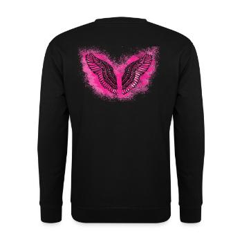 angelwings,flügel,aquarell,pink,engelsflügel - Unisex Pullover - Schwarz - Hinten - Alina (178cm)