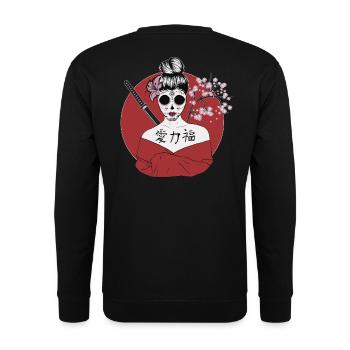 Japanische Geisha Sugar Skull - Unisex Pullover - Schwarz - Hinten - Alina (178cm)