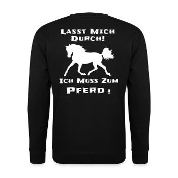 Pferde Reiterin Lustiger Spruch - Unisex Pullover - Schwarz - Hinten - Michal (187cm)