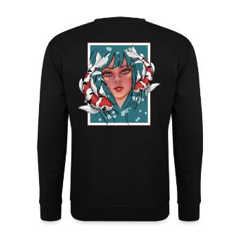 Mädchen mit Koi - Unisex Pullover - Schwarz - Hinten - Alina (178cm)