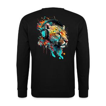 Léopard avec casque DJ - Sweat-shirt Unisexe - noir - Dos - Alina (178cm)