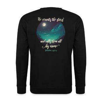 Bibelvers Christlich Religiöser Spruch - Unisex Pullover - Schwarz - Hinten - Alina (178cm)