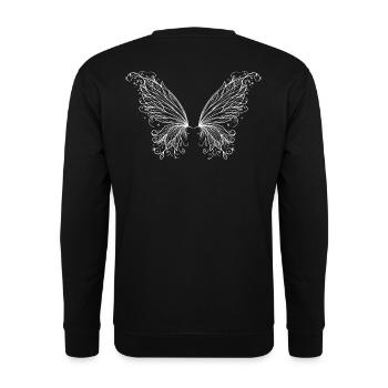 Flügel, zart weiss durchsichtig - Unisex Pullover - Schwarz - Hinten - Alina (178cm)