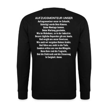 Aufzugsmonteur Aufzugsmechaniker Elevator Mechanic - Unisex Pullover - Schwarz - Hinten - Michal (187cm)