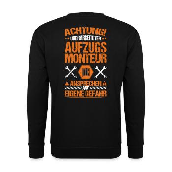 Aufzugsmonteur Aufzugsmechaniker Elevator Mechanic - Unisex Pullover - Schwarz - Hinten - Michal (187cm)
