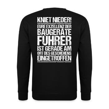 Baugeräteführer Kranführer Baggerfahrer Baugeräte - Unisex Pullover - Schwarz - Hinten - Michal (187cm)