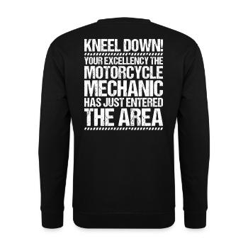 Zweiradmechatroniker Motorrad Motorcycle Mechanic - Unisex Pullover - Schwarz - Hinten - Alina (178cm)