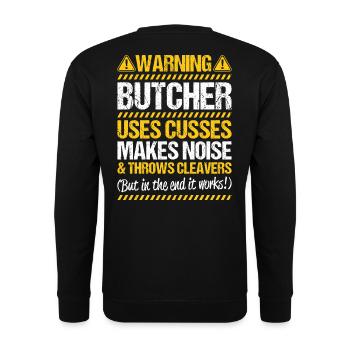 Fleischer Metzger Fleischerei Metzgerei Butcher - Unisex Pullover - Schwarz - Hinten - Alina (178cm)