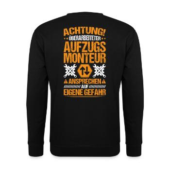 Aufzugsmonteur Aufzugsmechaniker Elevator Mechanic - Unisex Pullover - Schwarz - Hinten - Michal (187cm)